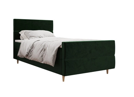 Boxspringbett Benet 90x200 flaschengrün im modernen skandinavischen Stil mit gepolstertem Kopf- und Fußteil Bett mit Staukasten