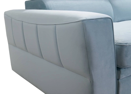 Ecksofa mit Schlaffunktion Rava III gelbes Linkshändersamt komfortables Ecksofa mit verstellbaren Kopfstützen und Bettzeugcontainer