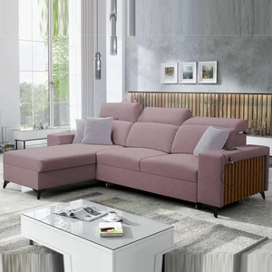 Ecksofa mit Schlaffunktion Kelly lavendel rosa linke Seite geflochten Komfort und Funktionalität Eckseite mit Latten abgeschlossen