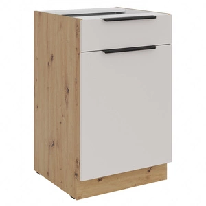 Stehender Küchenschrank mit Schublade und Regal Soela 50 D 1F 1S BB Metallkantengriffe feuchtigkeits- und beschädigungsbeständiger Schrank