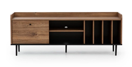 TV Schrank Apallo 150 cm Eiche Brandy Castello Original Design Kabinett auf Metallbeinen hohe Kanten der Oberseite gesetzt