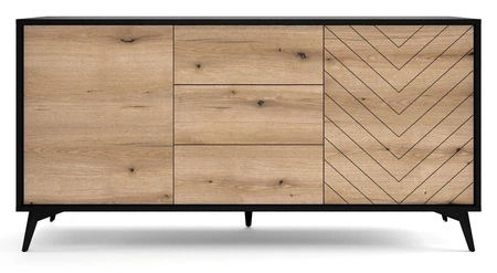 Kommode mit Schubladen Gusto 154 cm Schwarz / Eiche Evoke Modernes Design Türen der Kommode mit Fichtendekor verziert