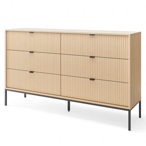 Kommode mit Schubladen Lovro 154 cm Eiche Vicenza modernes Design wird Liebhaber von ausdrucksstarken Interieurs geriffelte Fronten Metallgriffe begeistern