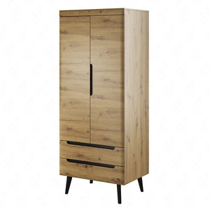 Kleiderschrank Atka 80 cm Eiche artisan / schwarz modernes Design im skandinavischen Stil mit Schubladenvollauszug