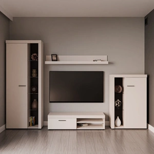 Wohnwand Rene beige sand innovatives Design moderne Einrichtung mit elegantem Charakter mit breiter Funktionalität