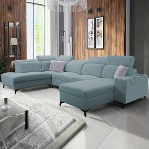 Ecksofa mit Schlaffunktion Kelly Sleek VI arctic blue rechte Seite modernes Design Ecksofa für Wohnzimmer mit verstellbaren Kopfstützen