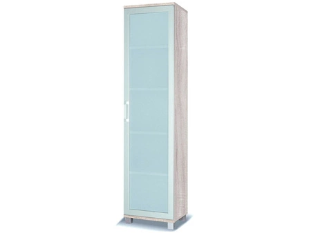 Vitrine Maximus 50 cm Eiche hell sonoma modernes Design Kante mit speziellen Furnierelementen aus gehärtetem Sicherheitsglas eingefasst