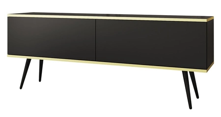 TV-Schrank Luxury 135 cm schwarzer eleganter Designschrank mit goldener Zierleiste Schrank auf schwarzen Metallbeinen