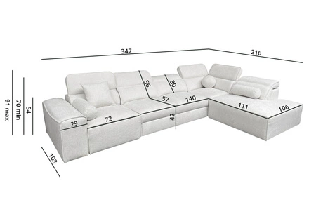 Ecksofa mit Schlaffunktion Viano XI grau blau rechte Ecke trendy und stilvoll mit verstellbaren Kopfstützen Zierkissen