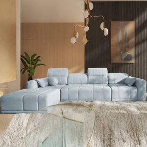 Ecksofa mit Schlaffunktion Cetara XII blau linksseitig stilvolles Design komfortable Schiebelehnen zwei Bettkästen
