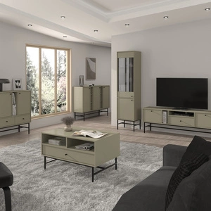 Kioto III Eukalyptus-Wohnzimmermöbel-Set stilvolles Design elegante Möbel in gedeckten Farben mit einem schwarzen Rahmen