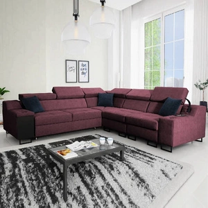 Ecksofa mit Schlaffunktion Alcamo III burgundy rechts funktionelles Ecksofa mit Schublade in der Seite zwei Behälter für Bettzeug