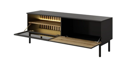 RTV Schrank Clovis 150 cm schwarz / Eiche evozieren elegante Form von Möbeln in einem modernen Stil sicher gehärtetem Glas Push zu öffnen