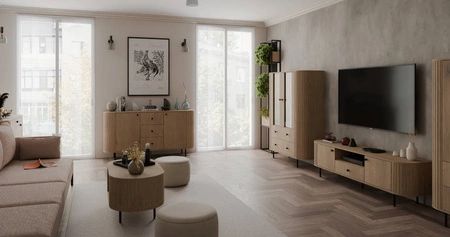 Kommode mit Schubladen Ovalio 165 cm Eiche cremona moderne Form ovale Kommode für das Wohnzimmer dekorative Fräsungen am Korpus