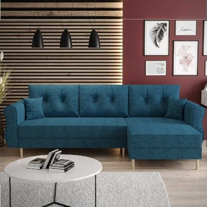 Ecksofa mit Schlaffunktion Wilkins blau rechte Seite stilvolles und modernes Design, das sich in jede Einrichtung einfügt