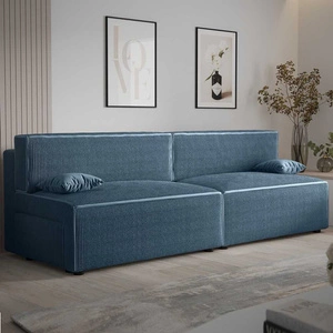 Brandon XL Schlafsofa blau modernes Design und breite Funktionalität dreidimensionalen Stoff mit ausdrucksvollen Streifen
