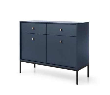 Kommode mit Schubladen Mono 104 cm Dunkelblau Minimalistisches Design stilvoller goldener Griff schlichte Form mit metallischen Elementen