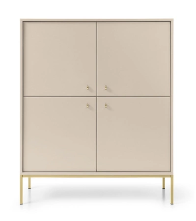 Hohe Kommode Mono 104 cm Beige Minimalistisches Design stilvoller Griff schlichte Form mit metallischen goldenen Elementen