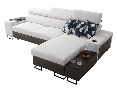 Ecksofa mit Schlaffunktion Flavio mint / graphit rechts elegantes Ecksofa mit einer seitlich zu öffnenden Verlängerungsstange des Möbels