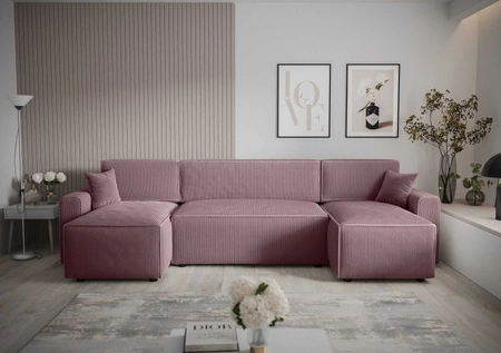 Ecksofa mit Schlaffunktion Brandon U Bis heather Bettzeugcontainer dreidimensionaler Stoff mit ausdrucksstarken Streifen weiche Armlehnen