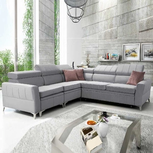 Ecksofa mit Schlaffunktion Rava IV graue Esche links Samt Komfort während der täglichen Ruhezeit Behälter für Bettzeug