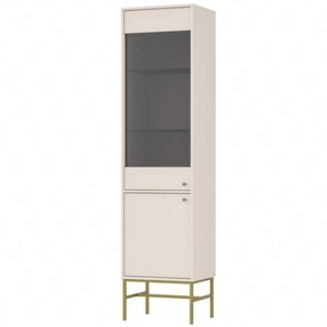 Vitrine Kioto III 52 cm beige stilvolles Design sichere Vitrine aus gehärtetem Glas auf einem Metallrahmen