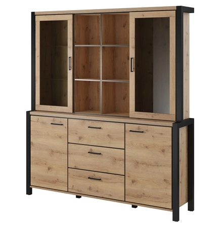 Activ Sideboard 180 cm Eiche taurus / schwarz modernes Design sicheres gehärtetes Glas stilvolle Metallgriffe geräumige Schubladen