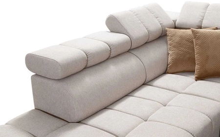 Ecksofa mit Schlaffunktion Bolmso VI grün links bequemes Ecksofa mit verstellbaren Kopfstützen dekorative Steppung auf der Sitzfläche