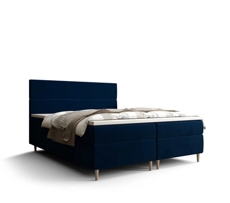 Boxspringbett Bing 140x200 Dunkelblau im modernen skandinavischen Stil mit markantem Kopfteil