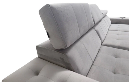 Ecksofa mit Schlaffunktion Hampton sea links stilvolle Steppung auf der Sitzfläche weicher Polsterstoff Ecksofa mit Verlängerung