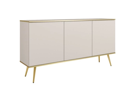 Kommode Luxury 160 cm beige elegantes Design Korpus mit goldener Zierleiste Kommode auf hohen Metallbeinen getragen