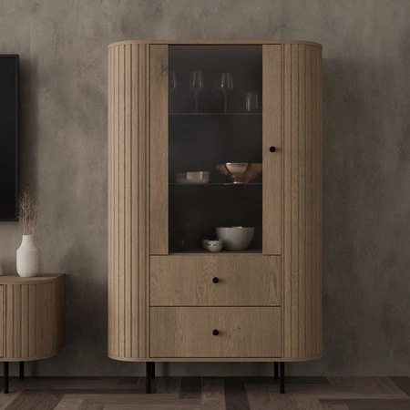 Möbel Set Ovalio Eiche Cremona stilvolle Schrankwand für das Wohnzimmer Elemente der ungewöhnlichen ovalen Form mit sorgfältigen Fräsen verziert