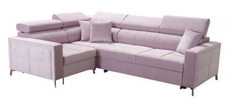 Ecksofa mit Schlaffunktion Nausa II burgunderrot links Samt Ziernähte auf der Sitzfläche Ecksofa mit Bettkasten