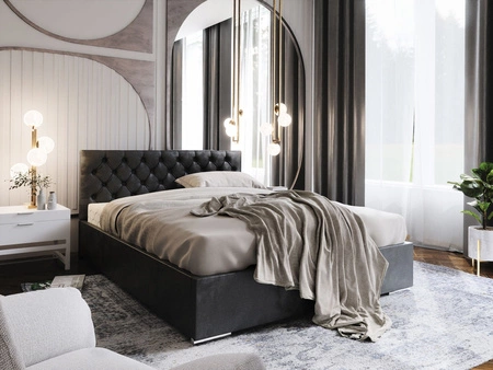 Polsterbett Alvorada 180x200 Graphit Bett mit Staukasten im modernen skandinavischen Stil mit gestepptem Kopfteil
