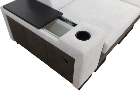 Ecksofa mit Schlaffunktion Flavio arctic blue rechts bequemes elegantes Ecksofa mit einer seitlich zu öffnenden Verlängerungsstange des Möbels