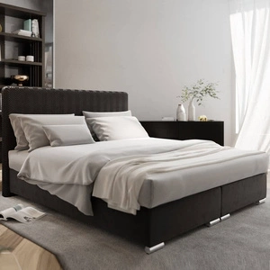 Boxspringbett Sarona 140x200 schwarzes im modernen skandinavischen Stil mit markantem Kopfteil
