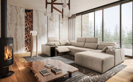 Ecksofa mit Schlaffunktion Tesalia IV Lux beige rechtsseitig stilvolles Ecksofa mit ausziehbarem Fußteil und Schiebefunktion der Rückenlehne