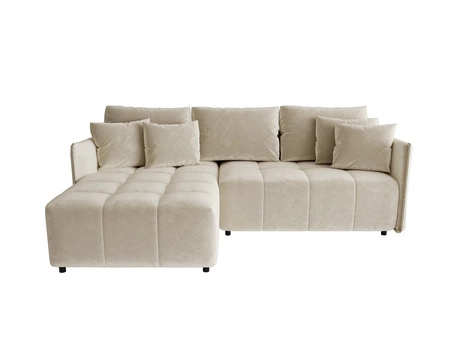 Schlafsofa Oroso beige links weicher Samtstoff mit hydrophober Beschichtung Bettzeugbehälter