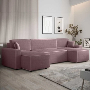 Ecksofa mit Schlaffunktion Brandon U Bis heather Bettzeugcontainer dreidimensionaler Stoff mit ausdrucksstarken Streifen weiche Armlehnen