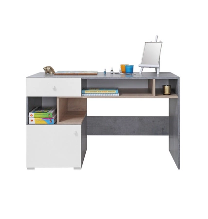 Möbelset Epsilon Beton / Weiß / Eiche ideal für ein Jugend- oder Kinderzimmer im trendigen Stil