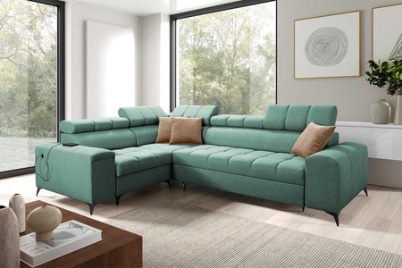 Ecksofa mit Schlaffunktion Bolmso II mint linkes Ecksofa mit Bettzeugcontainer Vollauszug in der Seite des Möbels