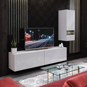 Möbelset Omega weiß glänzend außergewöhnliche Lösung ideal für jedes Wohnzimmer optisch vergrößert den Innenraum