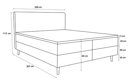 Boxspringbett Totti 160x200 grau Esche stilvolles Bett mit Bettzeug Lagerung dreidimensional gestreiften Stoff