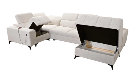 Ecksofa mit Schlaffunktion Penejos IV creme rechts stilvolles Ecksofa mit zwei Bettkästen strapazierfähiger Stoff