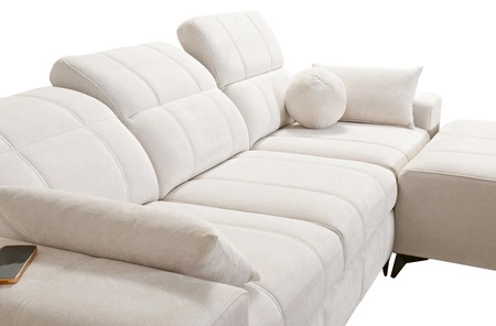 Ecksofa mit Schlaffunktion Penejos creme rechts elegantes Ecksofa mit Bettzeugablage bequem verstellbare Kopfstützen