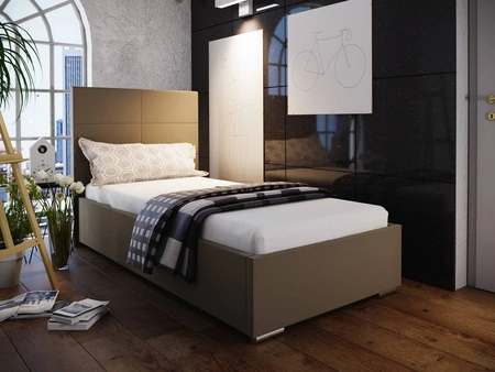 Eljas Polsterbett 90x200 dunkelbeige mit modernem Kopfteil ideal für Jugendzimmer oder kleine Schlafzimmer