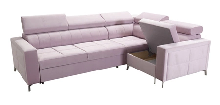 Ecksofa mit Schlaffunktion Nausa II beige rechtes Ecksofa Samt Ziernähte auf der Sitzfläche Ecksofa mit Bettzeugkasten
