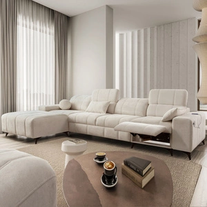Ecksofa mit Schlaffunktion Penejos XII Lux creme linke Seite stilvolles Ecksofa mit bequemem ausziehbarem Fußteil