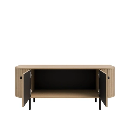 TV Schrank Ovalio 123 cm Eiche cremona stilvoller TV-Schrank einzigartige ovale Form dekorative Fräsen Metallbasis