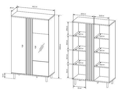 Merano 90 cm Schrank handwerkliche Eiche / anthrazit modernes Design Kante mit speziellen Furnier Elemente aus Sicherheitsglas getrimmt